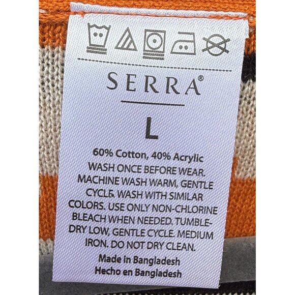 Serra Women Aztec Open Front Cardigan Sweater L Orange & Black Pockets Southwest - Picture 4 of 5